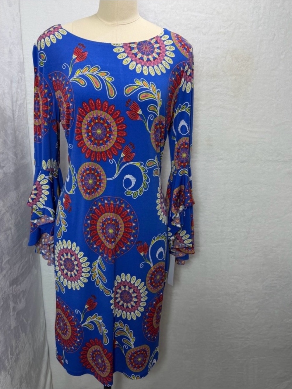 Shelby & Palmer NWT Womens Vibrant‎ Blue Paisley Bell Sleeve Dress Size 12